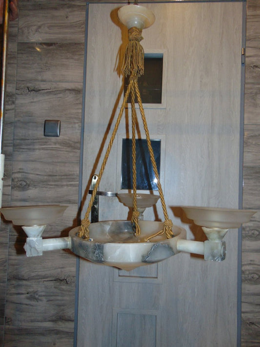 Art Deco Alabaster Chandelier, 1920s