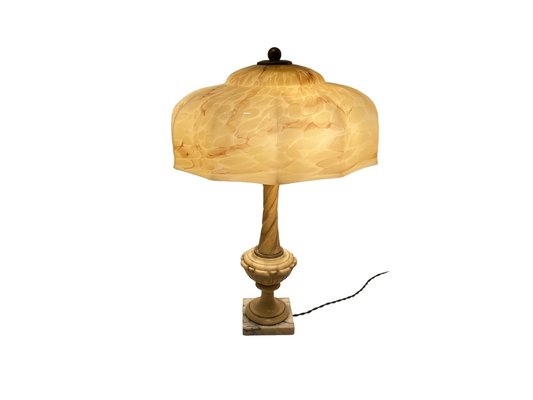 Art Deco Alabaster Table Lamp, 1940s-JJC-1761695