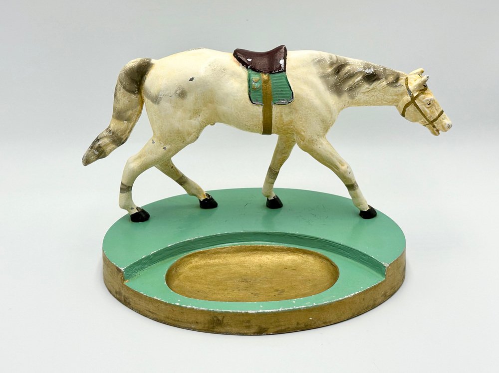 Art Deco Aluminium Desk Tray with Horse Figure, 1930s