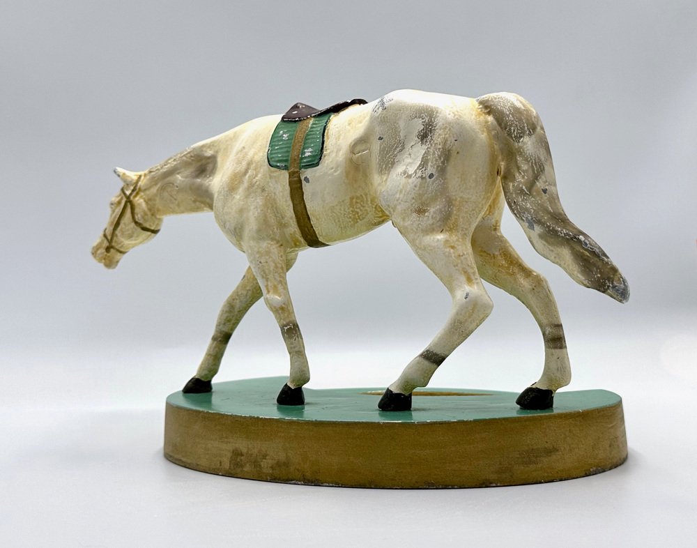 Art Deco Aluminium Desk Tray with Horse Figure, 1930s