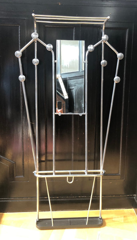 Art Deco Aluminum Coat Rack with Mirror, 1920s