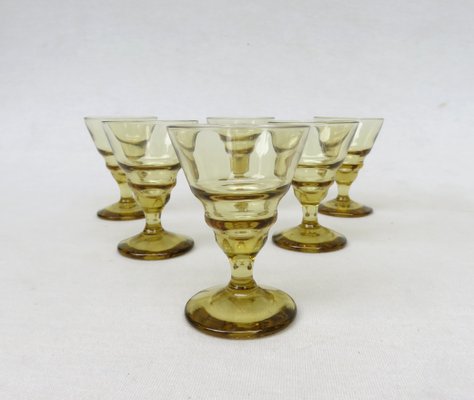 Art Deco Amber-Colored Mouthblown Liquor Glasses, 1920s, Set of 6-EY-1436421