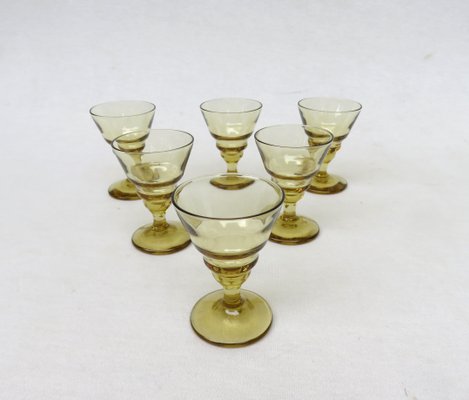 Art Deco Amber-Colored Mouthblown Liquor Glasses, 1920s, Set of 6-EY-1436421