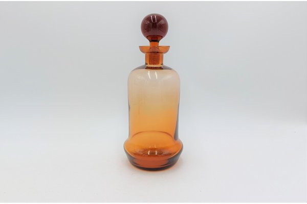 Art Deco Amber Glass Liquor Decanter and Glasses, Czech Republic, 1930s, Set of 9-BXB-1408965