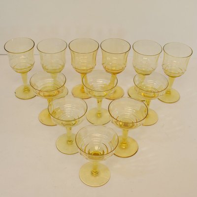 Art Deco Amber Wine and Cocktail Set, 1940s, Set of 12-NE-683571