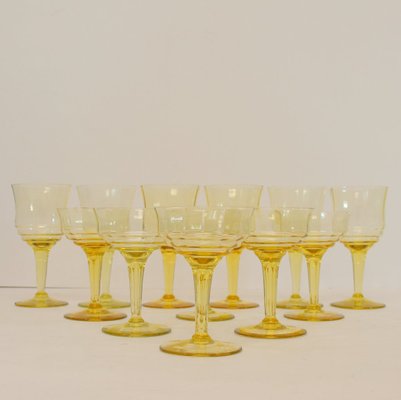 Art Deco Amber Wine and Cocktail Set, 1940s, Set of 12-NE-683571