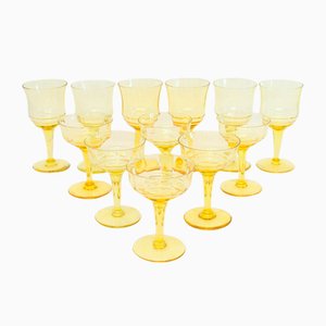 Art Deco Amber Wine and Cocktail Set, 1940s, Set of 12-NE-683571