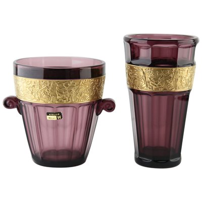 Art Deco Amethyst Vases with Classical Frieze from Walther, Germany, Set of 2-MJY-1148995