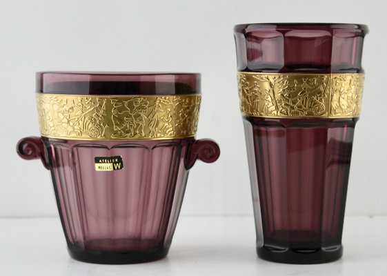 Art Deco Amethyst Vases with Classical Frieze from Walther, Germany, Set of 2-MJY-1148995