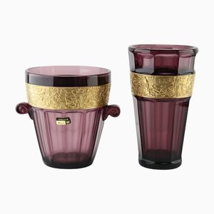 Art Deco Amethyst Vases with Classical Frieze from Walther, Germany, Set of 2-MJY-1148995