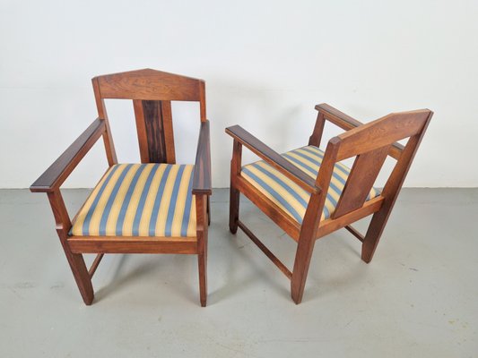 Art Deco Amsterdam School Armchairs in Oak & Ebony, 1920s, Set of 2-AXJ-2021933