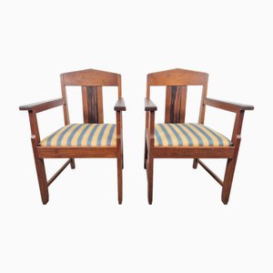 Art Deco Amsterdam School Armchairs in Oak & Ebony, 1920s, Set of 2-AXJ-2021933