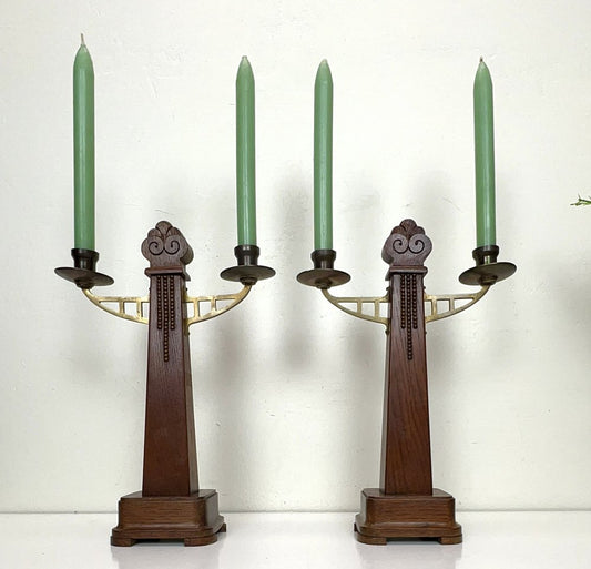 Art Deco Amsterdam School Candle Holders 1925, Set of 2