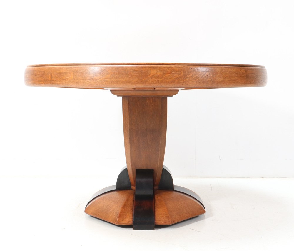 Art Deco Amsterdamse School Oak Dining Room Table by Paul Bromberg for Pander, 1920s