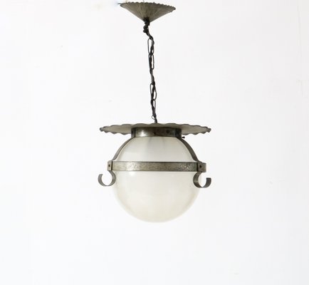 Art Deco Amsterdamse School Pendant Lamp in Wrought Iron and Glass by A.D. Copier, 1930s-MY-1703787