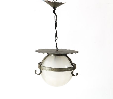 Art Deco Amsterdamse School Pendant Lamp in Wrought Iron and Glass by A.D. Copier, 1930s-MY-1703787