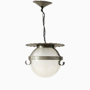 Art Deco Amsterdamse School Pendant Lamp in Wrought Iron and Glass by A.D. Copier, 1930s-MY-1703787