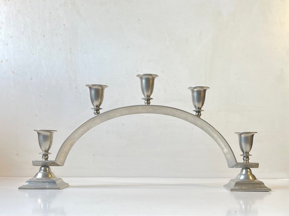 Art Deco Arch Candelabra in Pewter from Just Andersen, 1940s