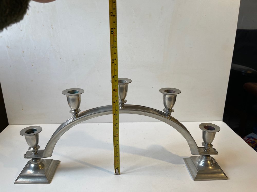 Art Deco Arch Candelabra in Pewter from Just Andersen, 1940s