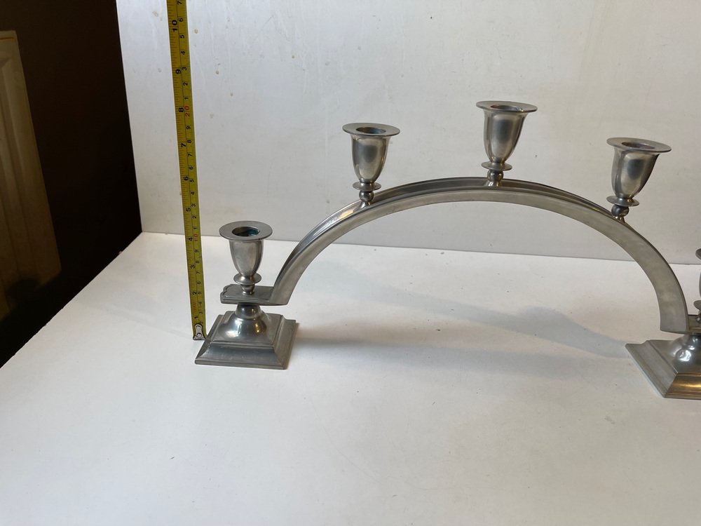 Art Deco Arch Candelabra in Pewter from Just Andersen, 1940s