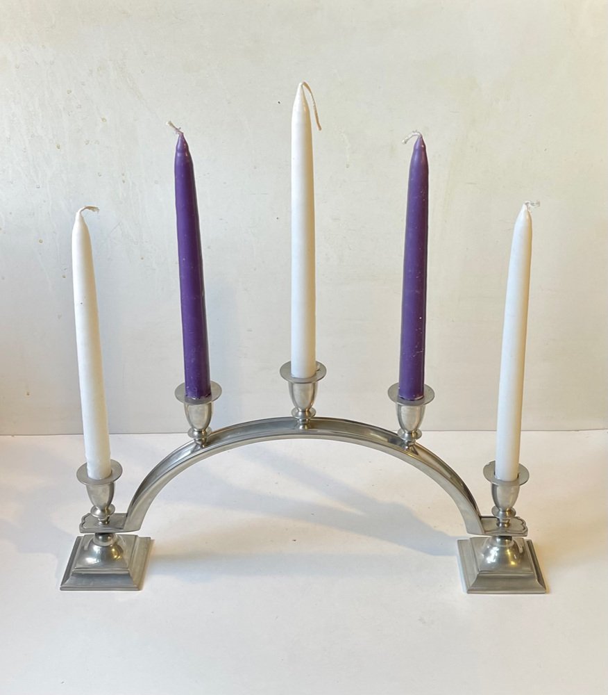 Art Deco Arch Candelabra in Pewter from Just Andersen, 1940s