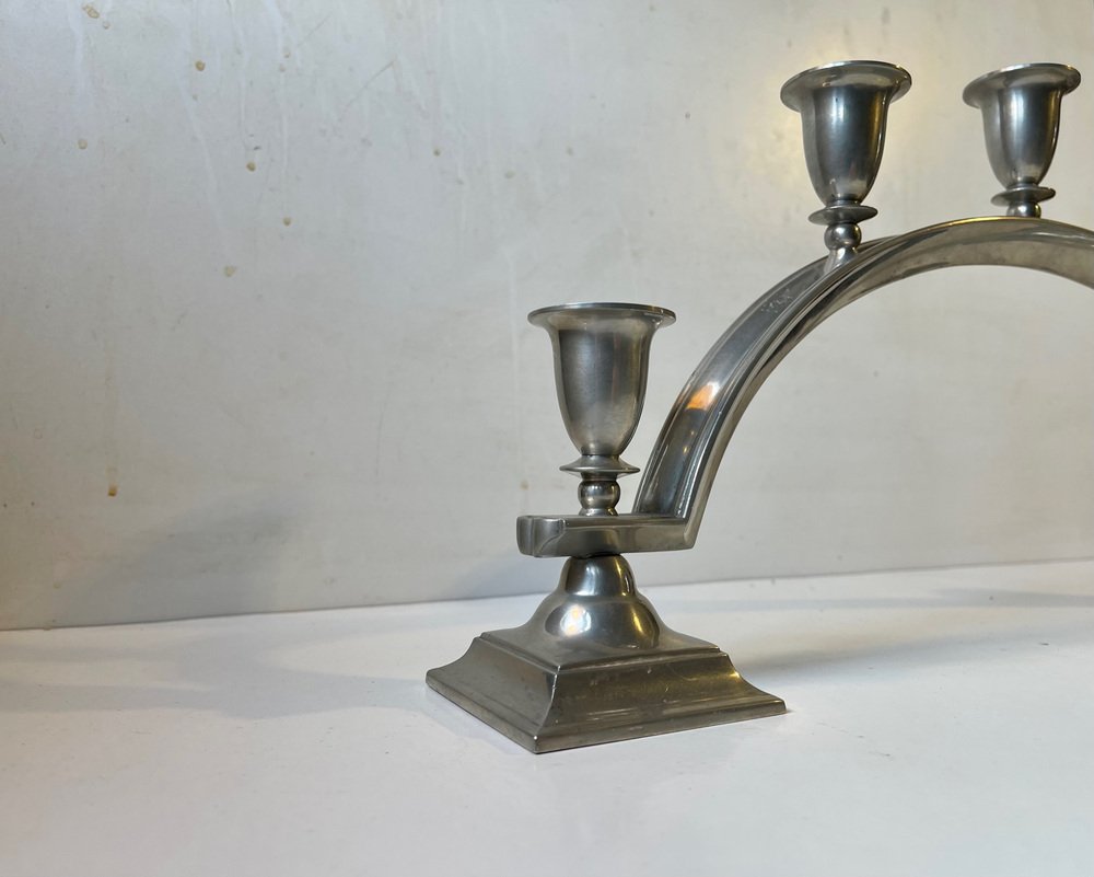 Art Deco Arch Candelabra in Pewter from Just Andersen, 1940s