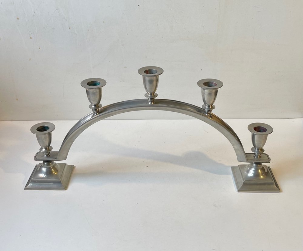 Art Deco Arch Candelabra in Pewter from Just Andersen, 1940s