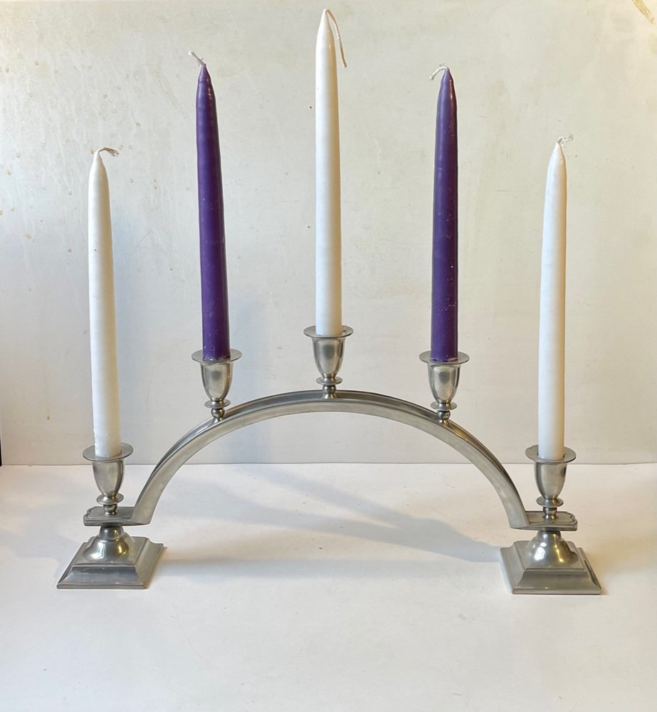 Art Deco Arch Candelabra in Pewter from Just Andersen, 1940s