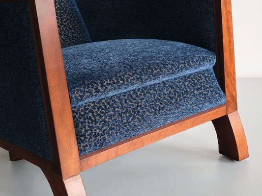 Art Deco Armchair in Blue Velvet and Maple, Northern France, 1920s-FMT-1762974