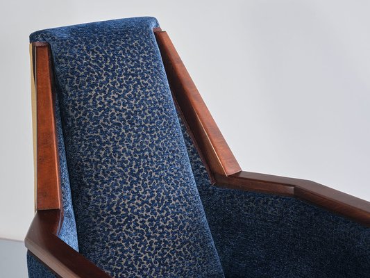 Art Deco Armchair in Blue Velvet and Maple, Northern France, 1920s-FMT-1762974