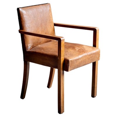 Art Deco Armchair in Brown Faux Leather attributed to Francis Jourdain, 1940s-SFD-1791930