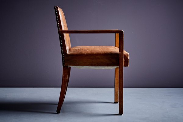 Art Deco Armchair in Brown Faux Leather attributed to Francis Jourdain, 1940s-SFD-1791930