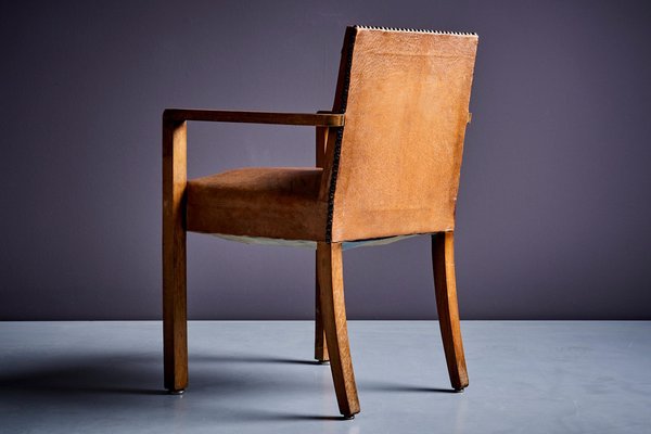 Art Deco Armchair in Brown Faux Leather attributed to Francis Jourdain, 1940s-SFD-1791930