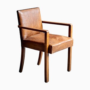 Art Deco Armchair in Brown Faux Leather attributed to Francis Jourdain, 1940s-SFD-1791930