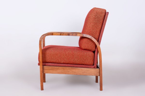 Art Deco Armchair in Walnut Veneer and Upholstery, Former Czechoslovakia, 1930s-WHY-1795928