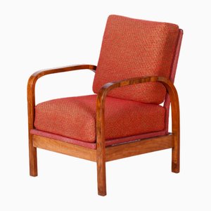 Art Deco Armchair in Walnut Veneer and Upholstery, Former Czechoslovakia, 1930s-WHY-1795928