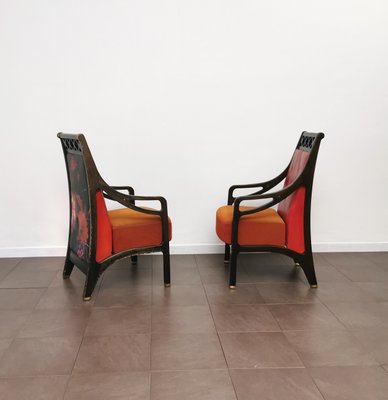 Art Déco Armchair in Wood, Velvet and Brass, Italy, 1930s, Set of 10-ZST-1419445