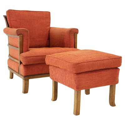 Art Deco Armchair with Ottoman, Former Czechoslovakia, 1930s, Set of 2-TZ-1702330