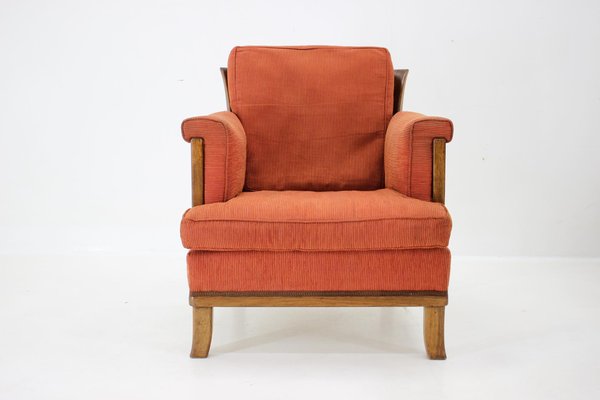 Art Deco Armchair with Ottoman, Former Czechoslovakia, 1930s, Set of 2-TZ-1702330