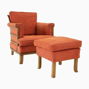 Art Deco Armchair with Ottoman, Former Czechoslovakia, 1930s, Set of 2-TZ-1702330