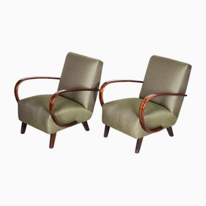 Art Deco Armchairs in Beech and Green Fabric attributed to Jindřich Halabala for Up Závody, Former Former Czechoslovakiaoslovakia, 1930s, Set of 2-WHY-1768688