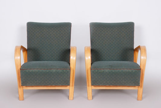 Art Deco Armchairs in Beech and Oak by Jindrich Halabala for Koželka - Kropáček, Czech, 1930s, Set of 2