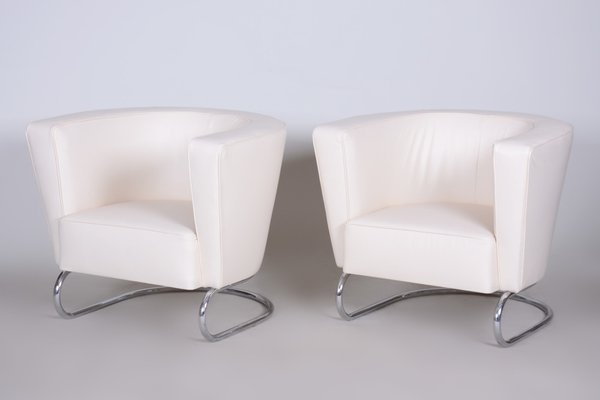 Art Deco Armchairs in Chrome-Plated Steel & High Quality Leather attributed to Jindrich Halabala for Up Závody, Czech, 1930s, Set of 2-WHY-1772627