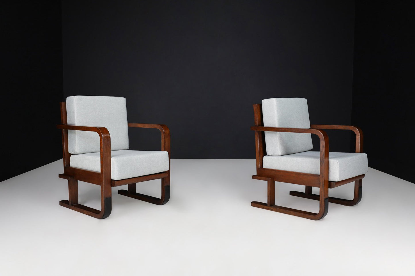 Art Deco Armchairs in Oak Bentwood and New Upholstery, Austria, 1930s, Set of 2