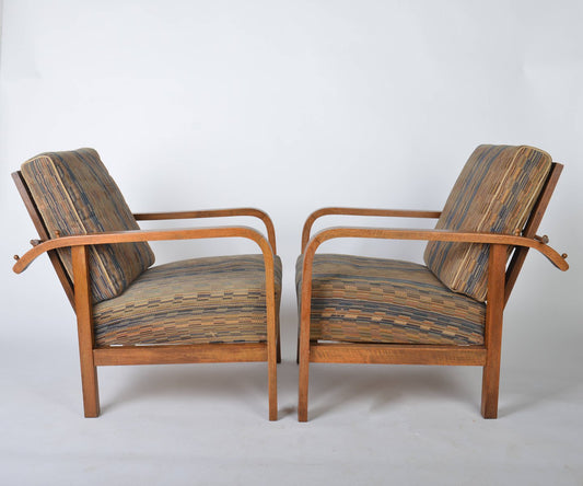 Art Deco Armchairs with Adjustable Backrest in the style of Jindřich Halabala, 1930, Set of 2