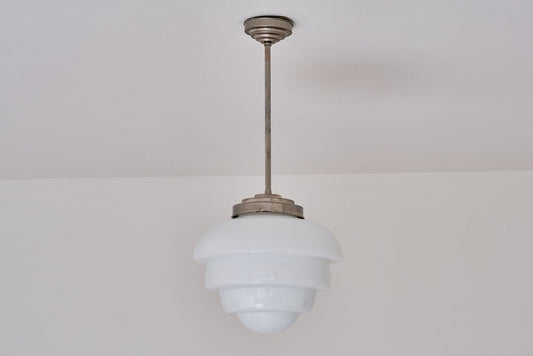 Art Deco Artichoke Pendant Light in Opal Glass and Nickel from Gispen, Netherlands, 1930s