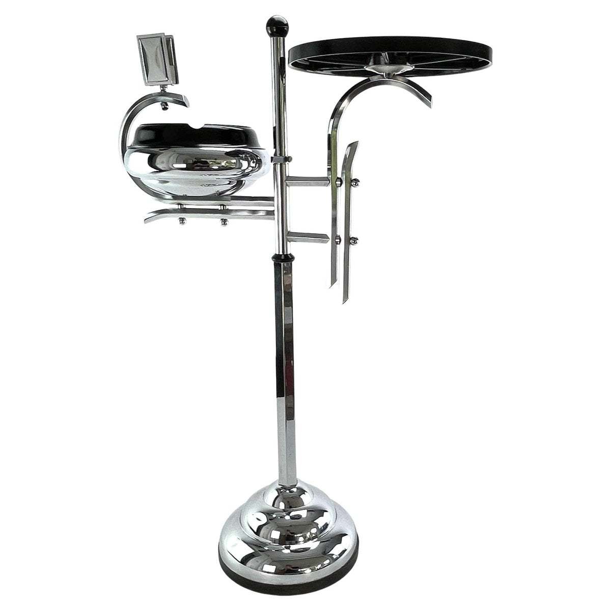 Art Deco Ashtray Stand in Chrome and Bakelite attributed to Demeyere, Belgium, 1930s