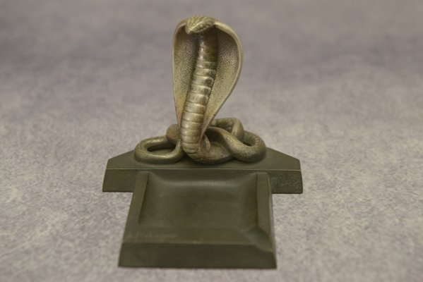 Art Deco Ashtray with Bronze Cobra by André Pichegru, 1930s-NEN-2023681