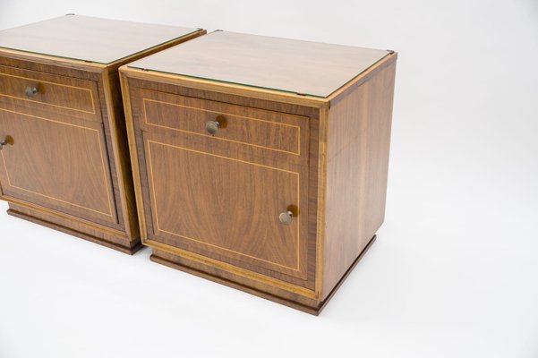 Art Deco Austrian Wood & Brass Nightstands, Set of 2-KQB-1161243