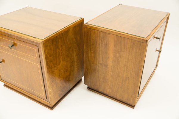 Art Deco Austrian Wood & Brass Nightstands, Set of 2-KQB-1161243